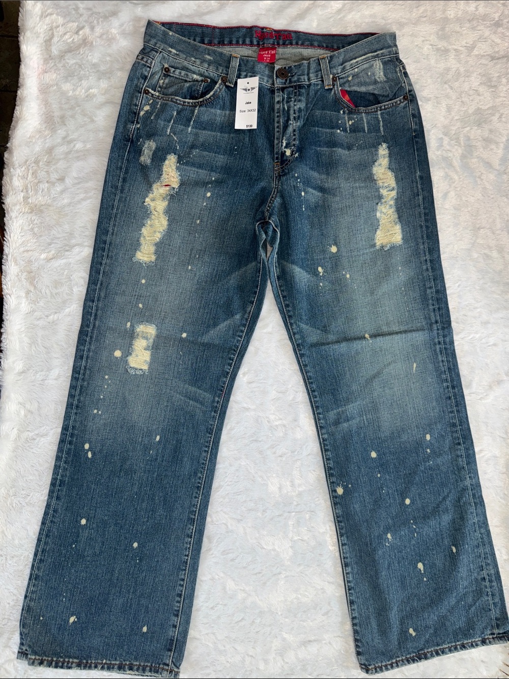 Hard Tail NWT Jake Relaxed Fit Distressed Blue Jeans with Paint Splatter
